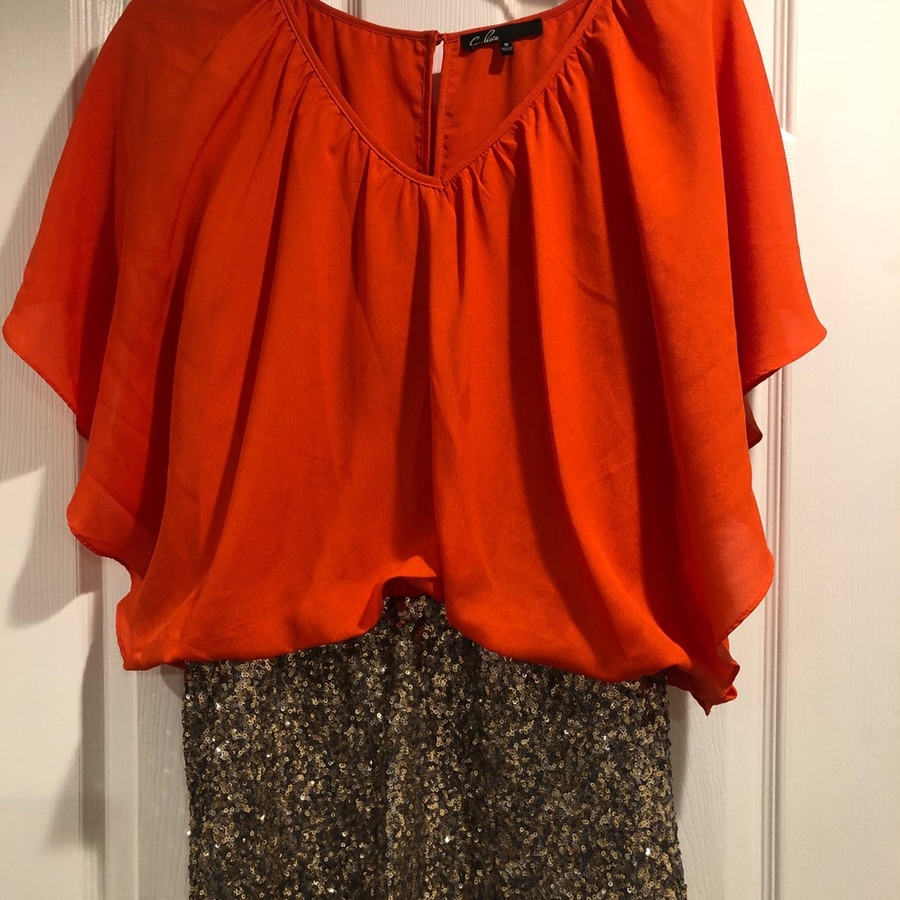 Orange Sequins 2014 NYE Party Dress